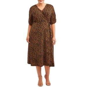 Terra & Sky faux wrap animal print midi dress